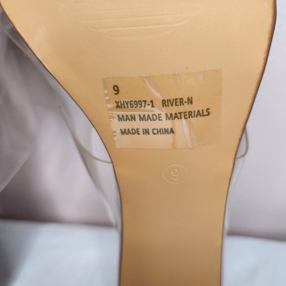 Fashion Nova Transparent Stiletto Heels Beige Bottoms Size 9 - Picture 8 of 9